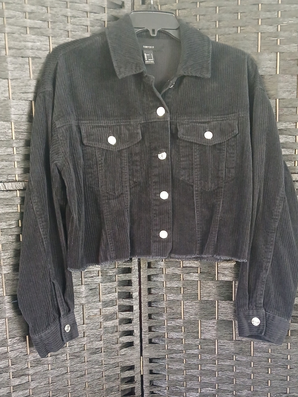 Forever 21 Black Cropped Corduroy Button-Up Jacket SZ S